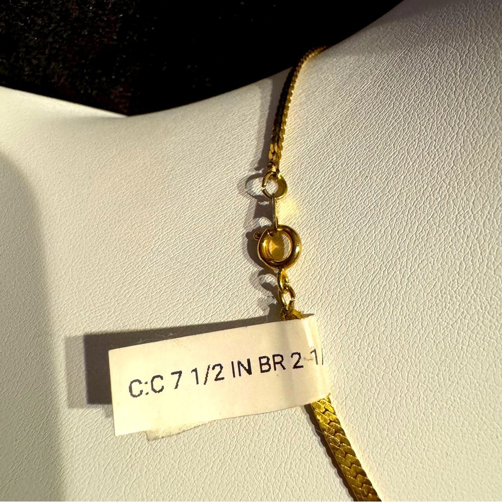 Vintage Faux Pearl Sliding Pendant on Gold Tone Herringbone Chain 15” Choker - Picture 3 of 7